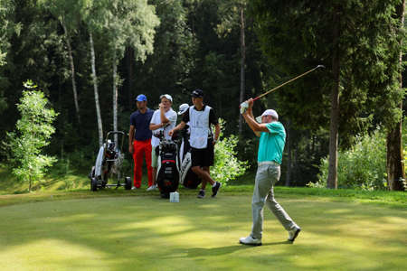Tseleevo, Moscow region, Russia - July 24, 2014: Liam Bond of Wales in action in the Tseleevo Golf & Polo Club during the M2M Russian Open. This international golf tournament is the stage of the European Tourのeditorial素材