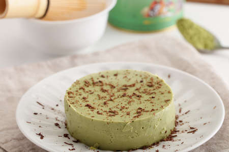 Matcha tea agar jelly topped with chocolate
