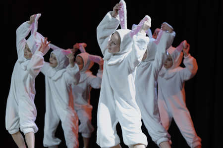 Saint-Petersburg, Russia - February 6, 2018: Dance Hare Fun performed by choreographic group Sozvezdie during the Dance festival of young people of China and Russia. Six choreographic groups take part in the eventのeditorial素材