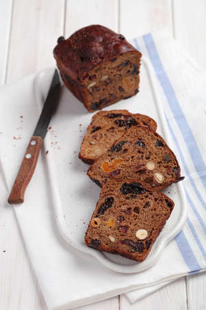 Fruchtebrot, traditional Austrian and German fruit bread with raisins, hazelnuts, and other fruits