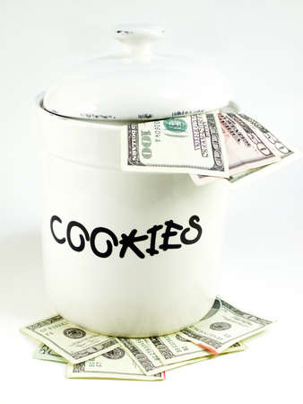 white cookie jar isolated on white with focus on the letters