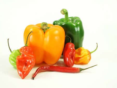 peppers hot and sweet on white isolated