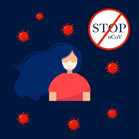 Woman with blue hair with medical face mask.のイラスト素材