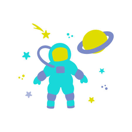 set of astronaut in space with planets and stars. vector image on white background. everything can be disassembledのイラスト素材