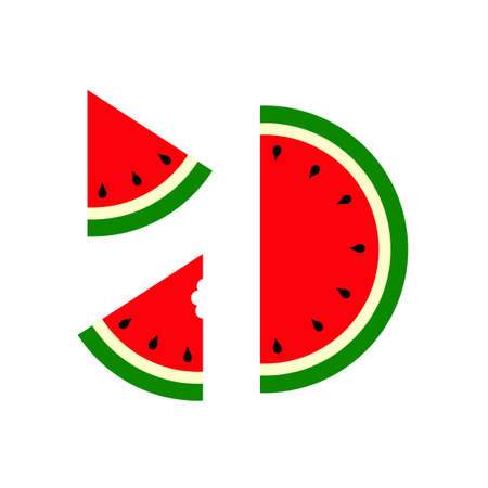 cut watermelon, slices of watermelon on a white background flatのイラスト素材