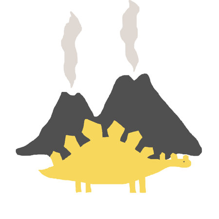 dinosaur and volcanoes on a white background. vector cute illustrationのイラスト素材