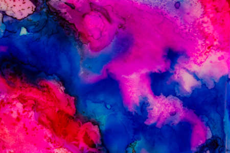 Handmade watercolor with blue, purple and red. Useable as a background or texture.の写真素材