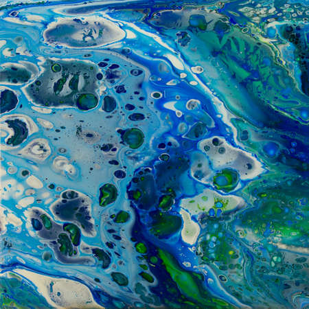 Handmade modern abstract painting. Made with fluid acrylic paints, by acrylic pouring with silicone and torching. Useable as a background or texture.の写真素材