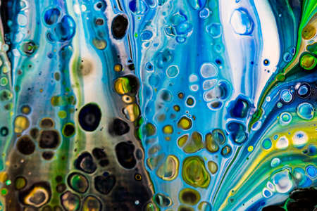 Handmade modern abstract painting. Made with fluid acrylic paints, by acrylic pouring with silicone and torching. Useable as a background or texture.の写真素材