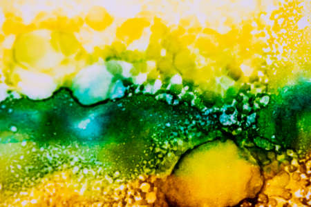 Handmade modern abstract painting. Made with alcohol inks, by using watercolor techniques and rubbing alcohol. Useable as a background or texture.の写真素材