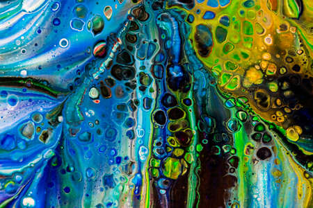 Handmade modern abstract painting. Made with fluid acrylic paints, by acrylic pouring with silicone and torching. Useable as a background or texture.の写真素材