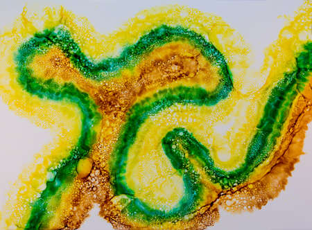Handmade modern abstract painting. Made with alcohol inks, by using watercolor techniques and rubbing alcohol. Useable as a background or texture.の写真素材