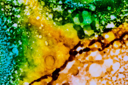 Handmade modern abstract painting. Made with alcohol inks, by using watercolor techniques and rubbing alcohol. Useable as a background or texture.の写真素材