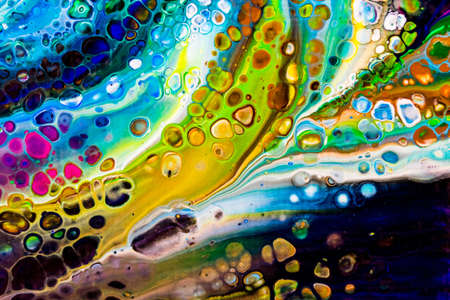 Handmade modern abstract painting. Made with fluid acrylic paints, by acrylic pouring with silicone and torching. Useable as a background or texture.の写真素材