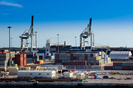 Container terminal, cargo port. Container loading craine.の写真素材