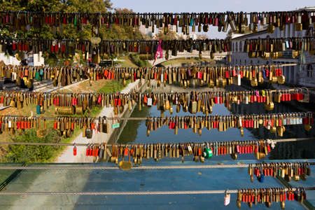 Love padlocks on Butcher's Bridge in Lublana, Slovenia