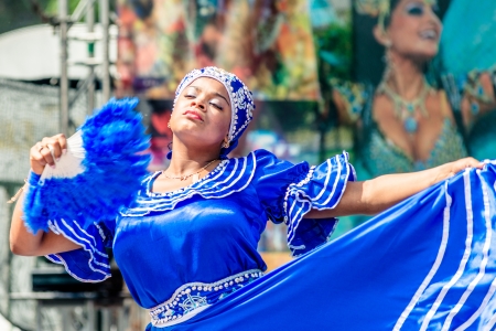MOSCOW, RUSSIA - 18 MAY: Participants of annual carnival in Moscow in Ermitage Garden - latin dancer on stage. Moscow, 18 may, 2013のeditorial素材