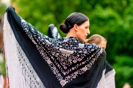 MOSCOW, RUSSIA - 18 MAY: Participants of annual carnival in Moscow in Ermitage Garden - flamenco dancers. Moscow, 18 may, 2013のeditorial素材