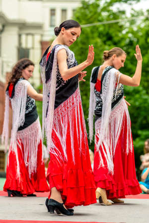 MOSCOW, RUSSIA - 18 MAY: Participants of annual carnival in Moscow in Ermitage Garden - flamenco dancers. Moscow, 18 may, 2013のeditorial素材