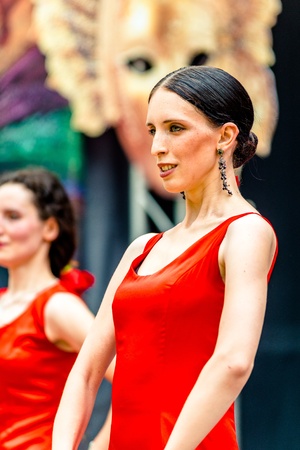 MOSCOW, RUSSIA - 18 MAY: Participants of annual carnival in Moscow in Ermitage Garden - flamenco dancers. Moscow, 18 may, 2013のeditorial素材