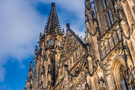 Close detailed high dynamic resolution  HDR view on gothic part of St  Vitus cathedral in Prague Castle in Prague, Czech Republicの写真素材