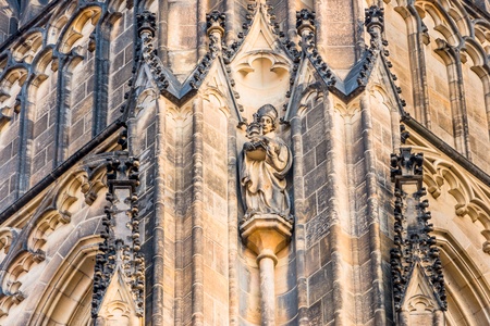 Close detailed view on gothic part of St  Vitus cathedral in Prague Castle in Prague, Czech Republicの写真素材