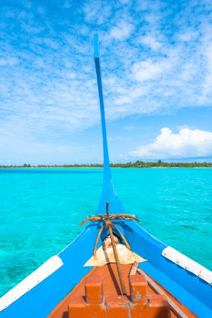 View on tropical sea from dhoni - traditional maldivian boatの写真素材