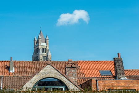 Church of Our Lady and roofs in Bruges, Belgiumの写真素材