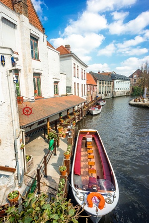 Excursion boat in Bruges, Belgiumの写真素材