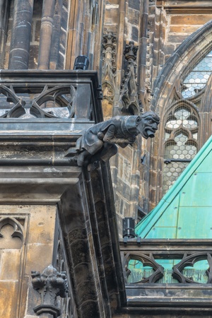 Detailed close up view of the gargoyle  in St  Vitus Cathedral in Prague Castle in Prague, Czech Republicの写真素材