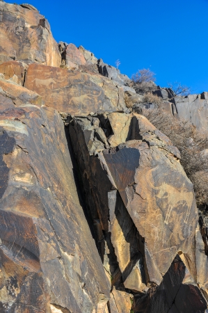 Petroglyphs on the stone in Tamgaly, Kazakhstanの写真素材