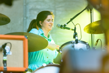 MOSCOW, RUSSIA - 1 JUNE: Sarah Jones (Hot Chip) playing on Moscow Ahmad Tea Music Festival. Moscow, 1 June, 2013のeditorial素材