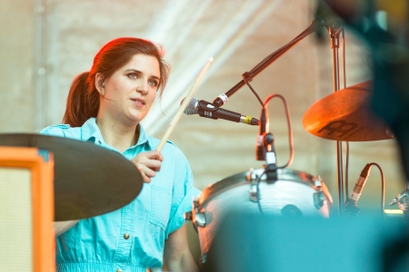 MOSCOW, RUSSIA - 1 JUNE: Sarah Jones (Hot Chip) playing on Moscow Ahmad Tea Music Festival. Moscow, 1 June, 2013のeditorial素材