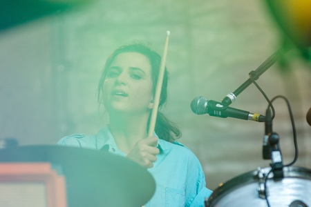 MOSCOW, RUSSIA - 1 JUNE: Sarah Jones (Hot Chip) playing on Moscow Ahmad Tea Music Festival. Moscow, 1 June, 2013のeditorial素材