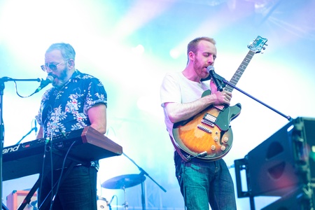 MOSCOW, RUSSIA - 1 JUNE: Rob Smoughton aka grovesnor and Al Doyle (Hot Chip) playing on Moscow Ahmad Tea Music Festival. Moscow, 1 June, 2013のeditorial素材