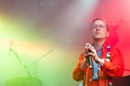 MOSCOW, RUSSIA - 1 JUNE: Alexis Taylor (Hot Chip) playing on Moscow Ahmad Tea Music Festival. Moscow, 1 June, 2013のeditorial素材