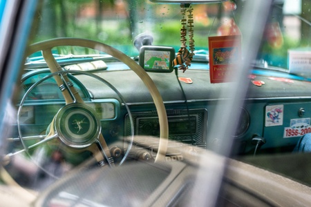 MOSCOW, RUSSIA - Retro festival 'Days of history' in Hermitage Garden. 'Volga' was popular car in USSR. Moscow, May 26, 2013のeditorial素材
