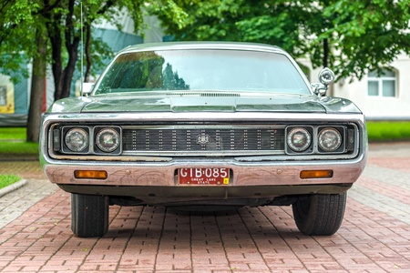 MOSCOW, RUSSIA - Retro festival 'Days of history' in Hermitage Garden. Chrysler Town & Country 1970. Moscow, May 26, 2013のeditorial素材