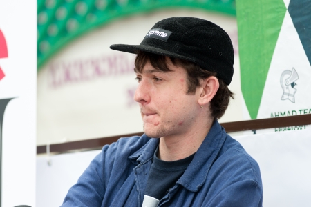 MOSCOW, RUSSIA - 1 JUNE: Alt-J answering journalists questions on Moscow Ahmad Tea Music Festival. Moscow, 1 June, 2013のeditorial素材