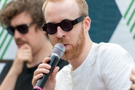 MOSCOW, RUSSIA - 1 JUNE: Al Doyle on Hot Chip press conference on Moscow Ahmad Tea Music Festival. Moscow, 1 June, 2013のeditorial素材
