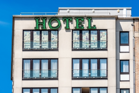 Hotel sign on top of the hotelのeditorial素材