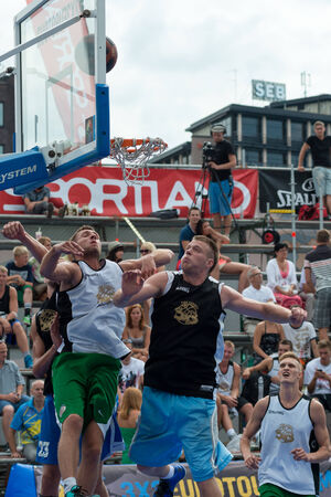 Tallinn, Estonia, August 9, 2014 - Streetball in the center of Tallinn, Estoniaのeditorial素材