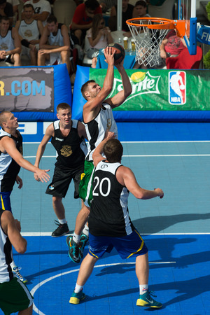 Tallinn, Estonia, August 9, 2014 - Streetball in the center of Tallinn, Estonia. Darius Tarvydas (Stangistai, Lithuania)のeditorial素材
