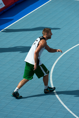 Tallinn, Estonia, August 9, 2014 - Streetball in the center of Tallinn, Estonia. Darius Tarvydas (Stangistai, Lithuania)のeditorial素材