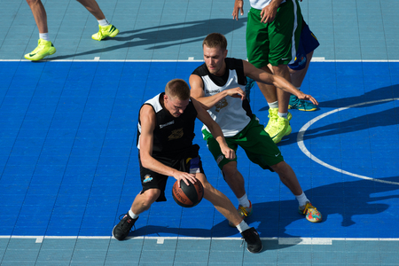 Tallinn, Estonia, August 9, 2014 - Streetball in the center of Tallinn, Estonia. Ovidijus Varanauskas (Stangistai, Lithuania)のeditorial素材