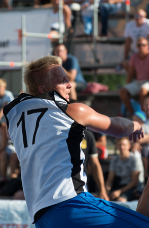Tallinn, Estonia, August 9, 2014 - Streetball in the center of Tallinn, Estonia. Kiur AkenpÃ¤rg (Webware, Estonia)のeditorial素材