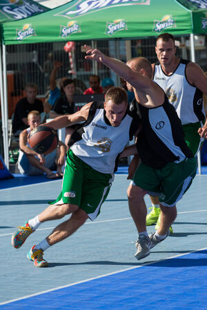 Tallinn, Estonia, August 9, 2014 - Streetball in the center of Tallinn, Estonia  Ovidijus Varanauskas  Stangistai, Lithuania ,  Vitalij LukÅ¡a  stangistai, lithuania , Elgar Tamsalu  fresh meedia, estonia のeditorial素材