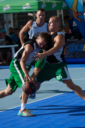 Tallinn, Estonia, August 9, 2014 - Streetball in the center of Tallinn, Estonia  Ovidijus Varanauskas  Stangistai, Lithuania , Vitalij LukÅ¡a  stangistai, lithuania , Elgar Tamsalu  fresh meedia, estonia のeditorial素材
