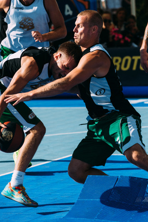 Tallinn, Estonia, August 9, 2014 - Streetball in the center of Tallinn, Estonia  Ovidijus Varanauskas  Stangistai, Lithuania , Elgar Tamsalu  fresh meedia, estonia のeditorial素材