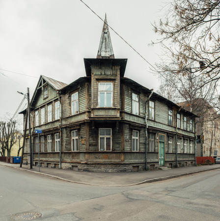 Typical wooden house in Tallinn, Estoniaのeditorial素材